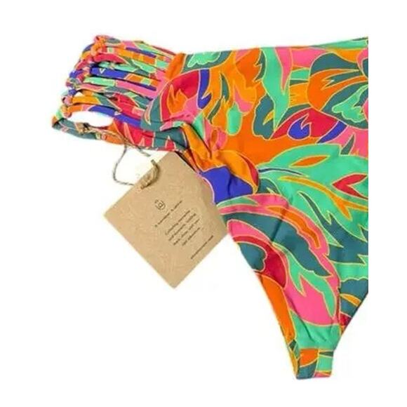 NWT Stone Fox Swim Simone Bikini Cheeky Bottom Stained Glass Print S MultiColors - Picture 4 of 14